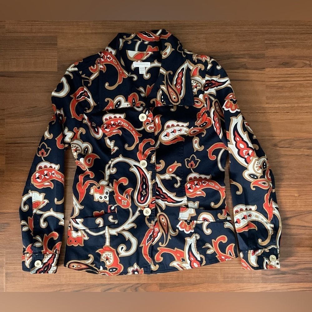 Charter Club Blue and Orange Blazer with Retro Paisley Design